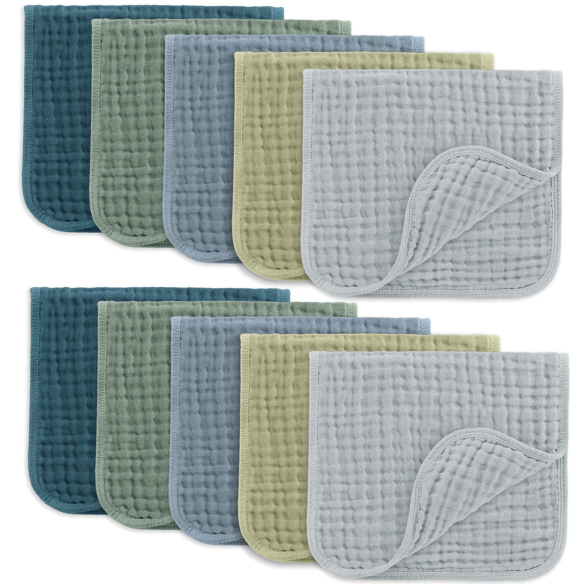 Comfy Cubs Muslin Burp Cloths 50x25cm 10 Pack Baby Burp Cloths - Multi Boy