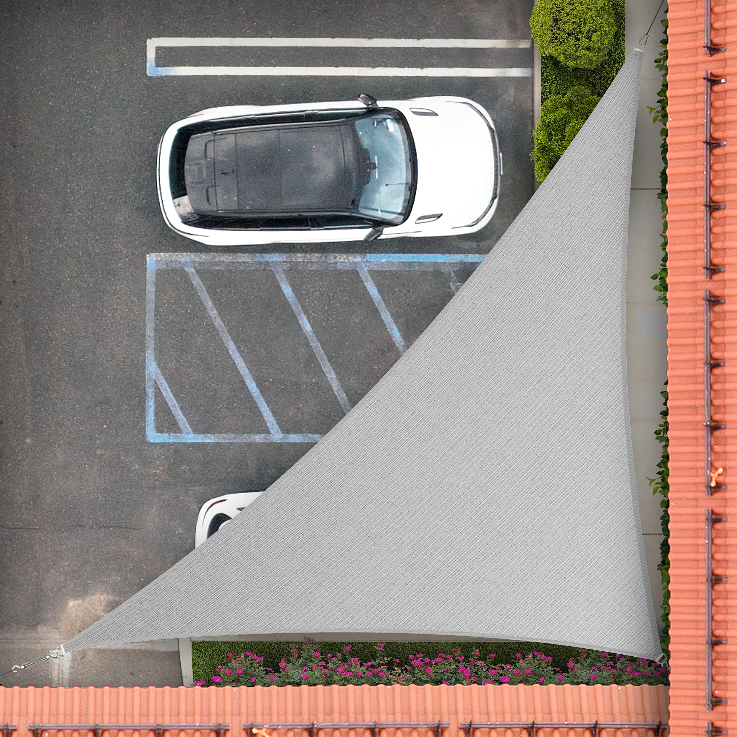 Royal Shade 14' x 14' x 19.8' Grey Sun Shade Sail Triangle RSTAPTRN14-190GSM- Pergola Shade Sails Canopy for Patio