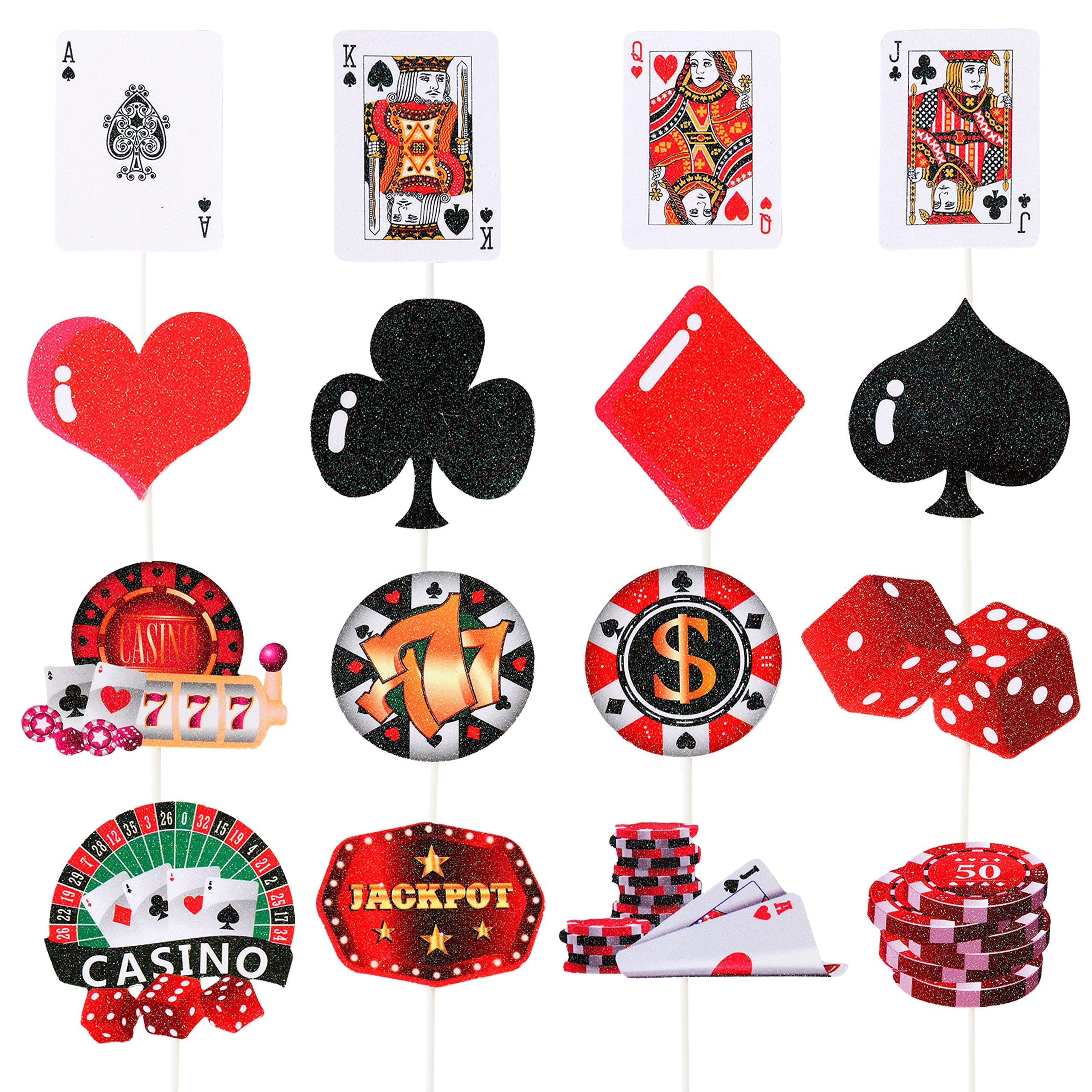 C L Cooper Life 32pcs Casino Poker Theme Cupcake Toppers - 16 Designs, 2 Each - White Or Brown - Casino Night, Baby Shower - Paper Material - Neutral Color Family