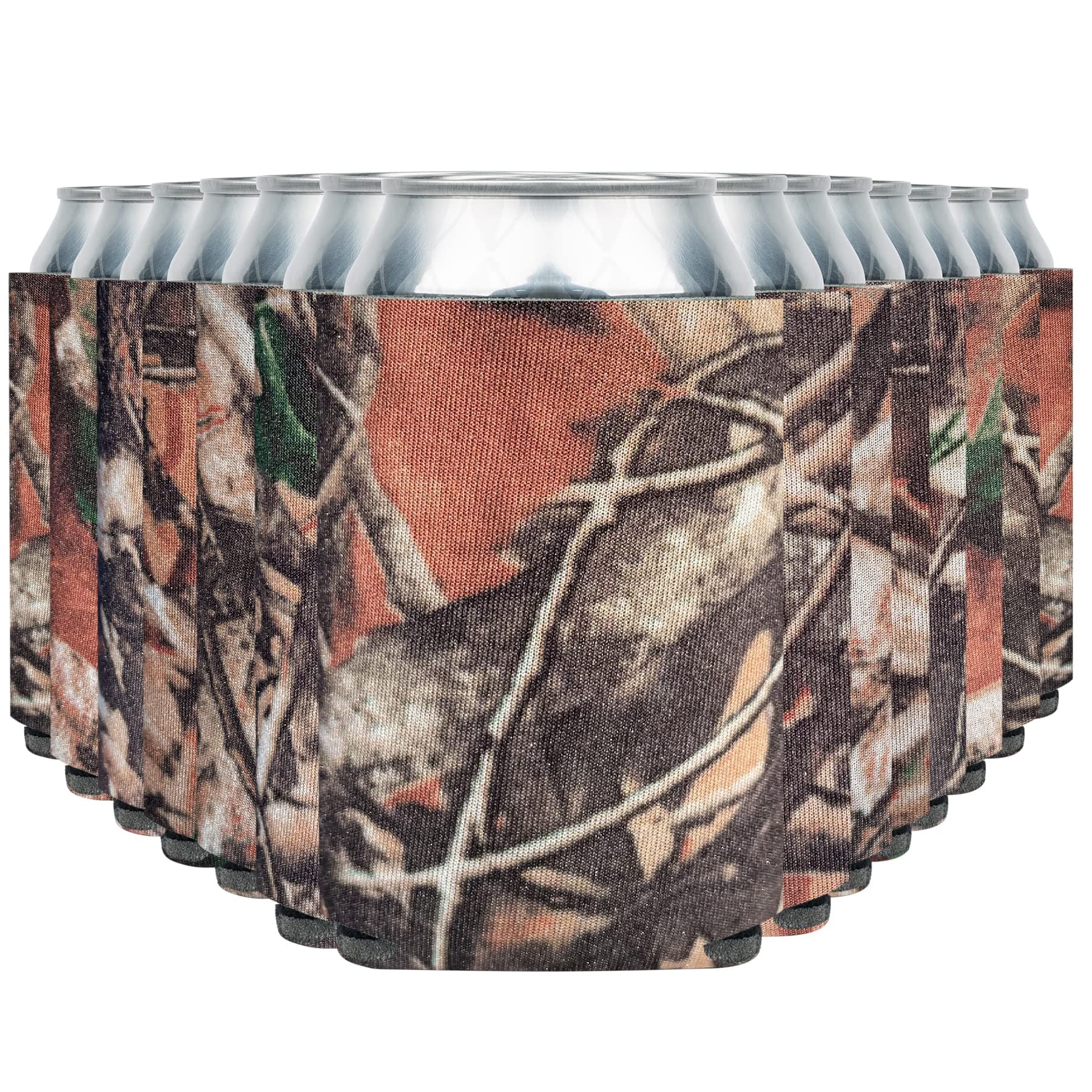 Beer Can Cooler Sleeves (60-Pack) Soft Insulated Coolies - HTV Friendly Blank Koolies in Bulk for Cans & Bottles - Coolie Blanks for Vinyl Projects & Wedding Favors (Natural Camo)