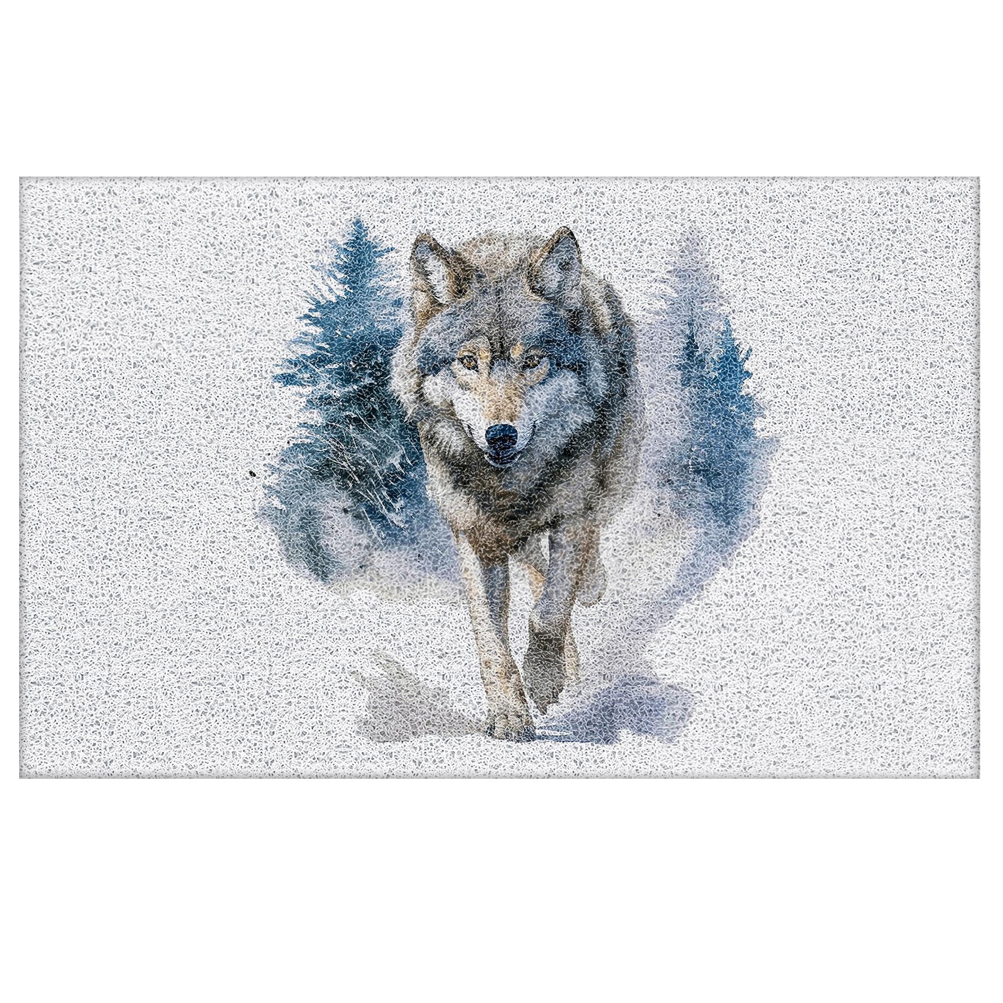 VIIJJUE Gray Wolf Door Mat, Wolf Lover Gifts Doormat Non-Slip for Front Door Porch Indoor Outside Entrance Entryway, Animal Lover Gifts for Women Men, Forest Wild Animal Welcome Mat, 17x30 Inch
