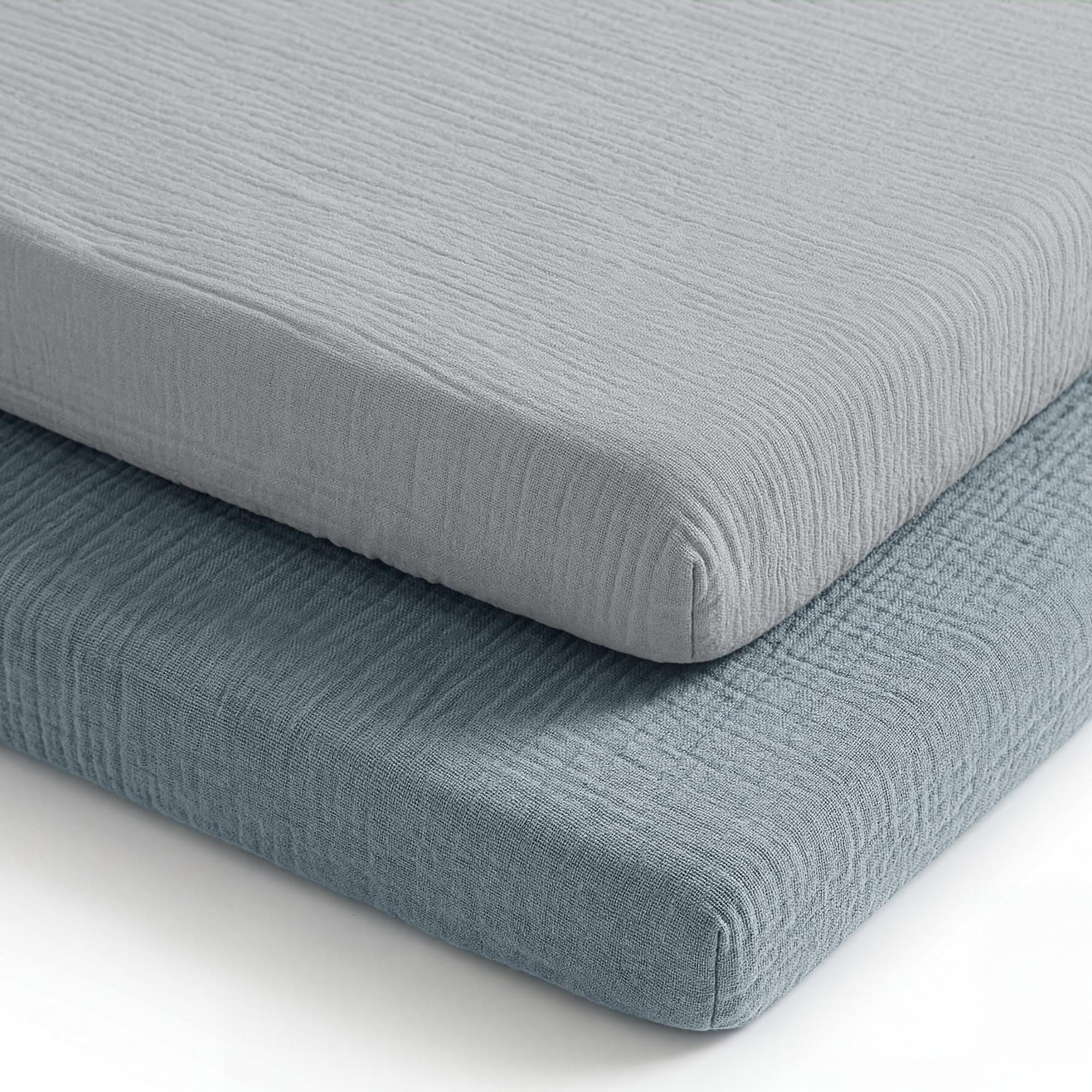 Comfy Cubs Muslin Bassinet Fitted Sheet 2 Pack, Pacific Blue and Heather - 100% Cotton, Soft & Breathable Cotton Bassinet Sheets - Gentle for Baby’s Sensitive Skin, Universal Fit, Gift-Ready Packaging