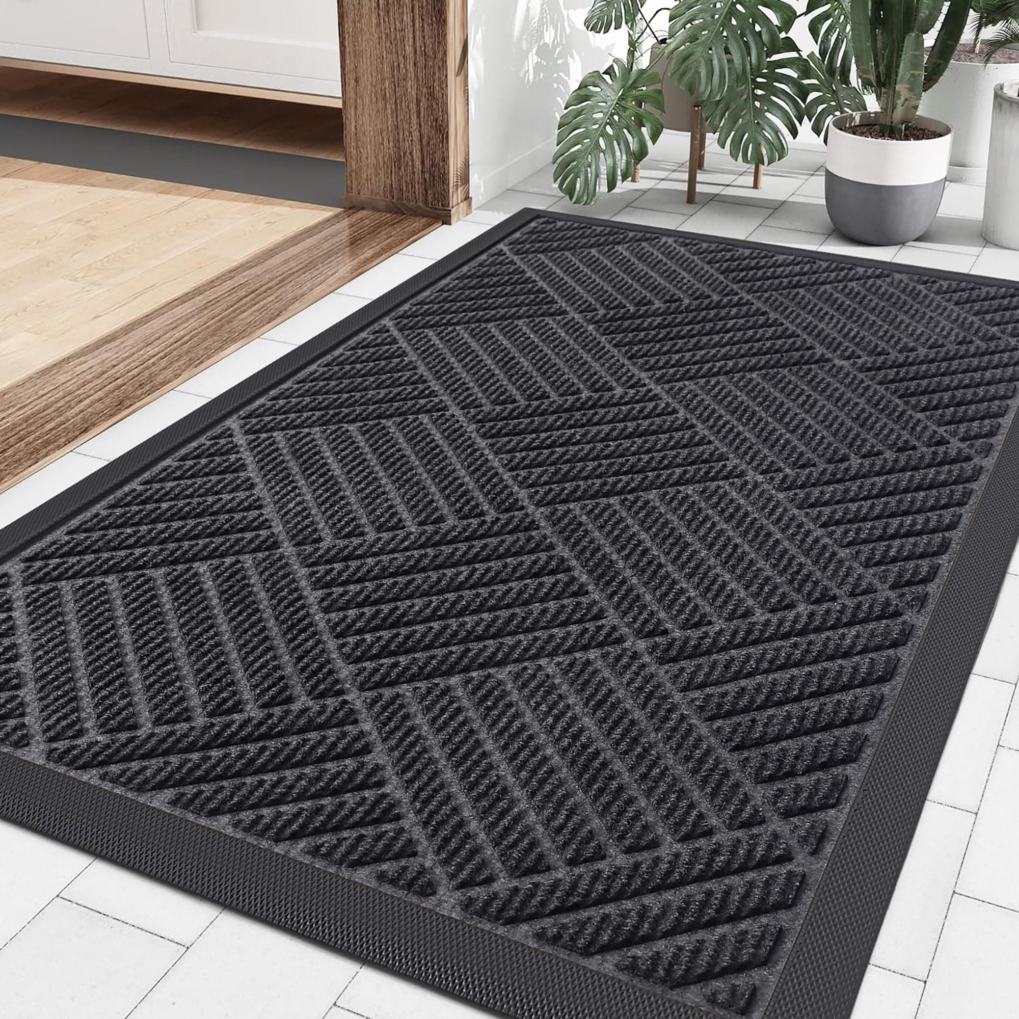 OLANLY Front Door Mat Indoor Outdoor, Heavy Duty Non Slip Rubber Doormat, Easy Clean Super Absorbent Welcome Mat, All Weather Capture Dirt Entryway Rugs, 35"x23", Grey