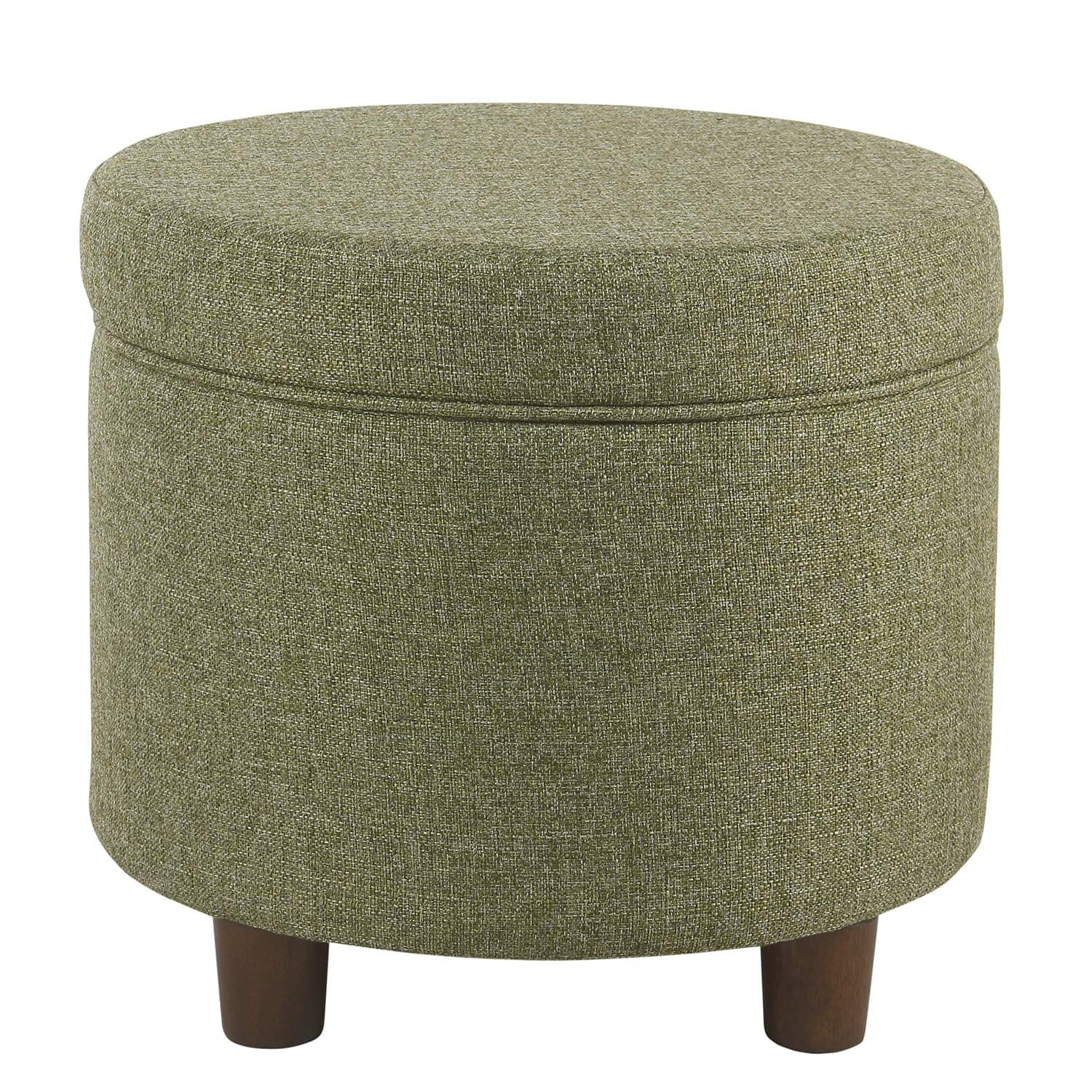 Homepop Home Decor | Upholstered Round Storage Ottoman | Ottoman with Storage for Living Room & Bedroom, Green Tweed