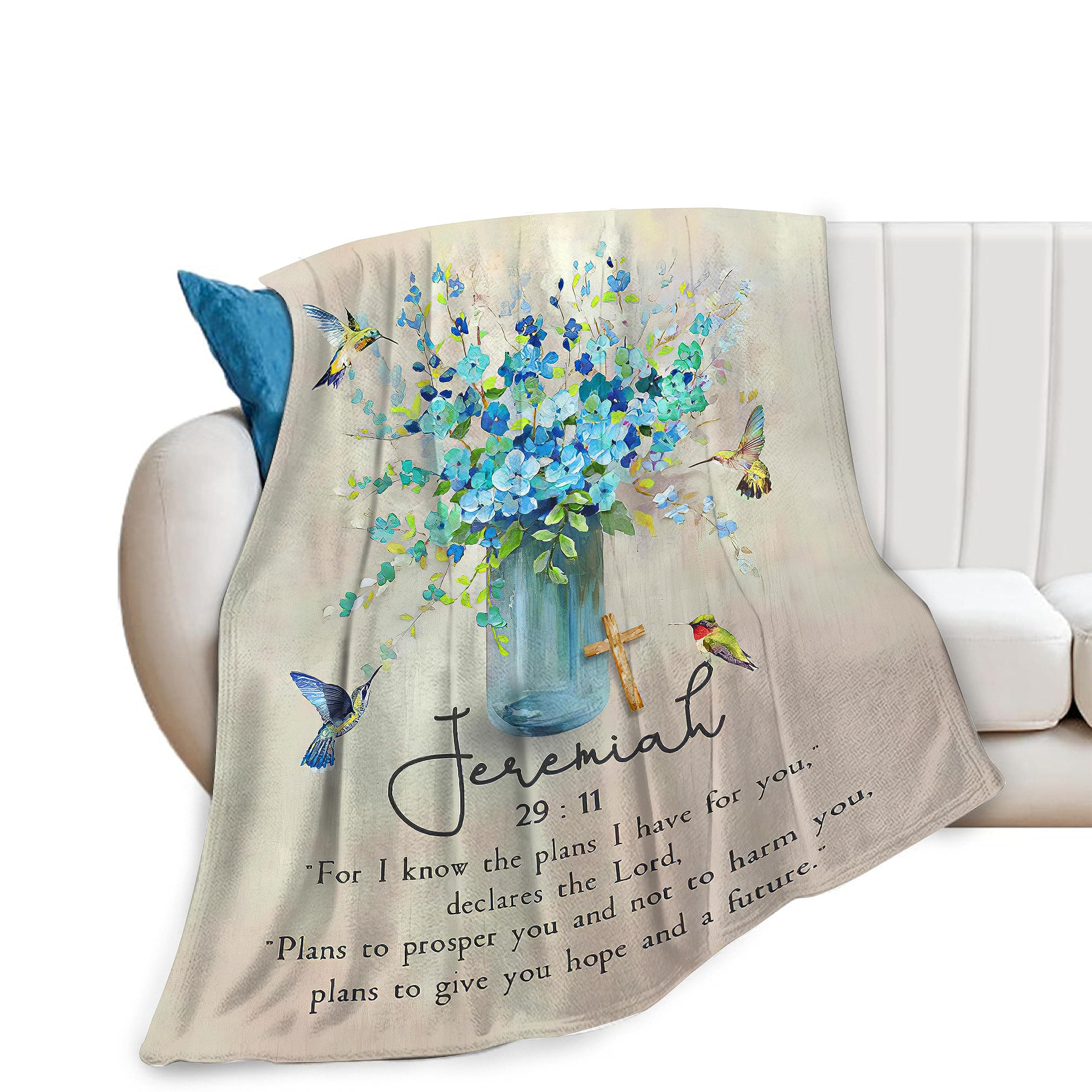 Bible Verse Religious Throw Blanket Christian Gifts for Women Girls Ultra Soft Cozy Plush Scripture Hummingbird Flannel Fleece Flower Floral Blankets Lightweight Fuzzy Warm Party Blanket 60"x50"