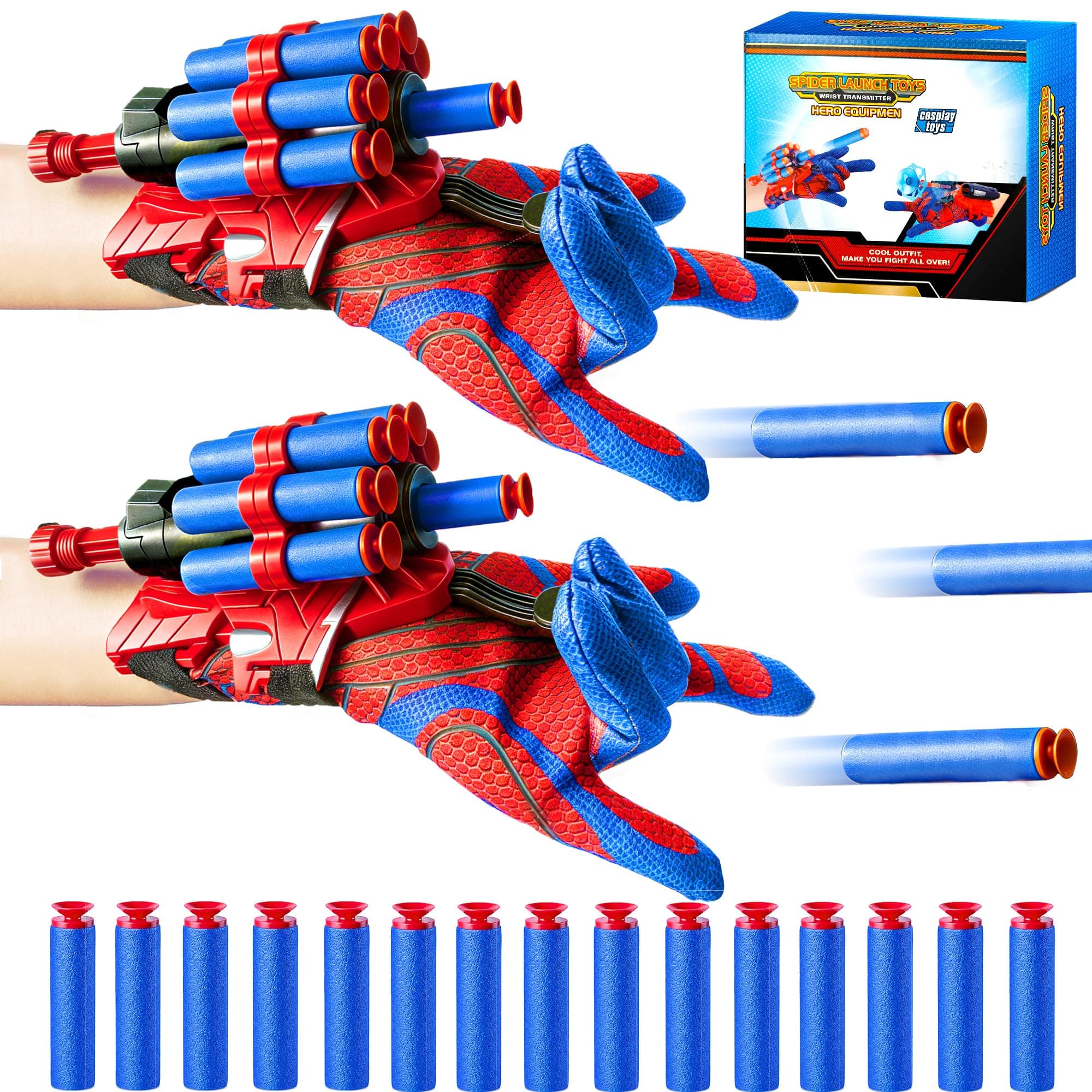 2 Pieces Spider Web Shooters for Kids, Cosplay Launcher Gloves Hero Webs Shooter, Toys Gifts for Boys Girls, Halloween Christmas Birthday Toys for Kids