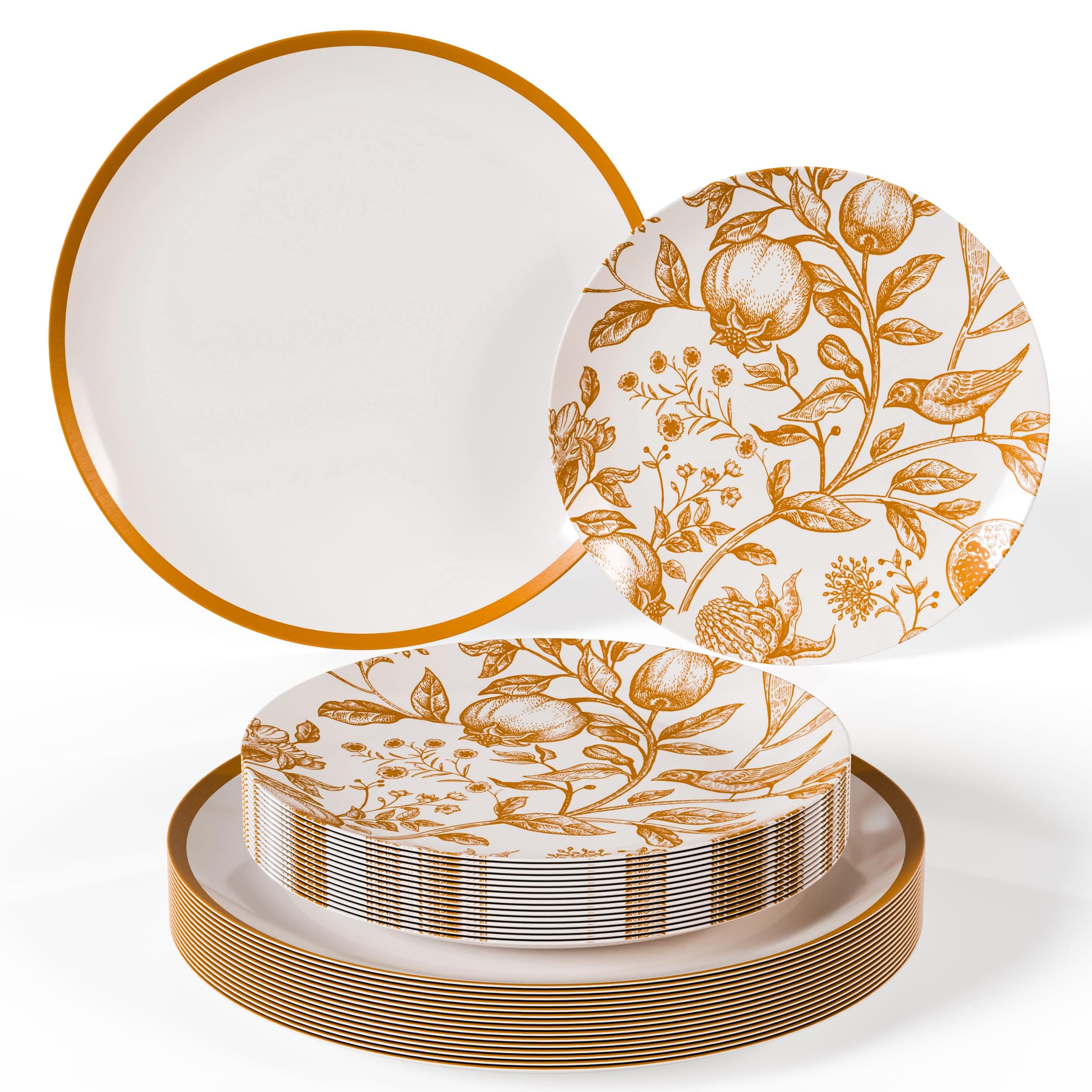 Trendables 40 Piece Plastic Disposable Plates Set for 20 Guests I 20 X 8 Inch Dessert Plates & 20 X 10 Inch Disposable Plastic Plates | Thanksgiving Plates | White & Brown Pomegranate Design