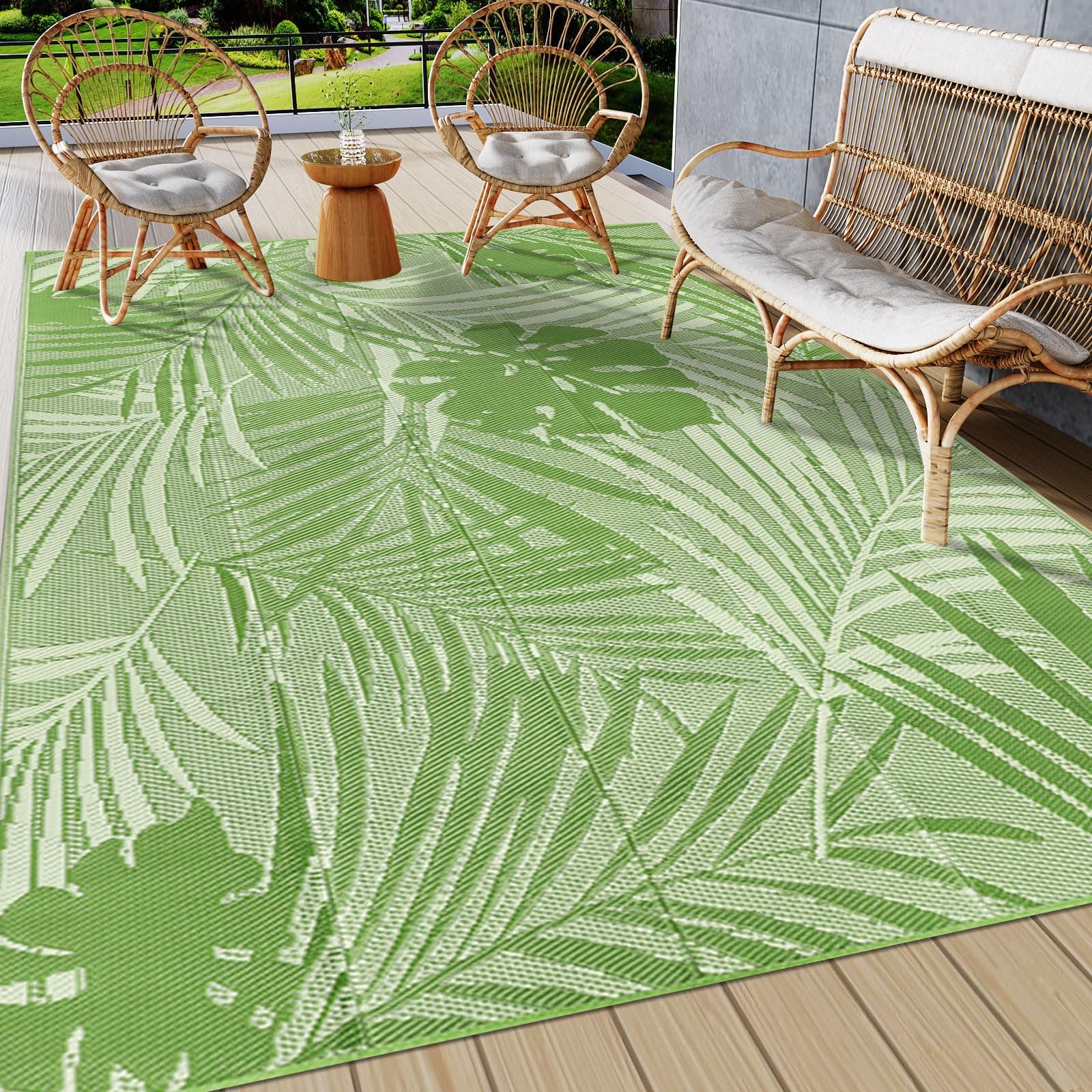 Outdoor Rugs for Patio 8x10, famibay Plastic Straw Outdoor Carpet Waterproof RV Mats Outside All Weather Large Outdoor Mats for Patio RV Camping Trailer(Yellowish Green