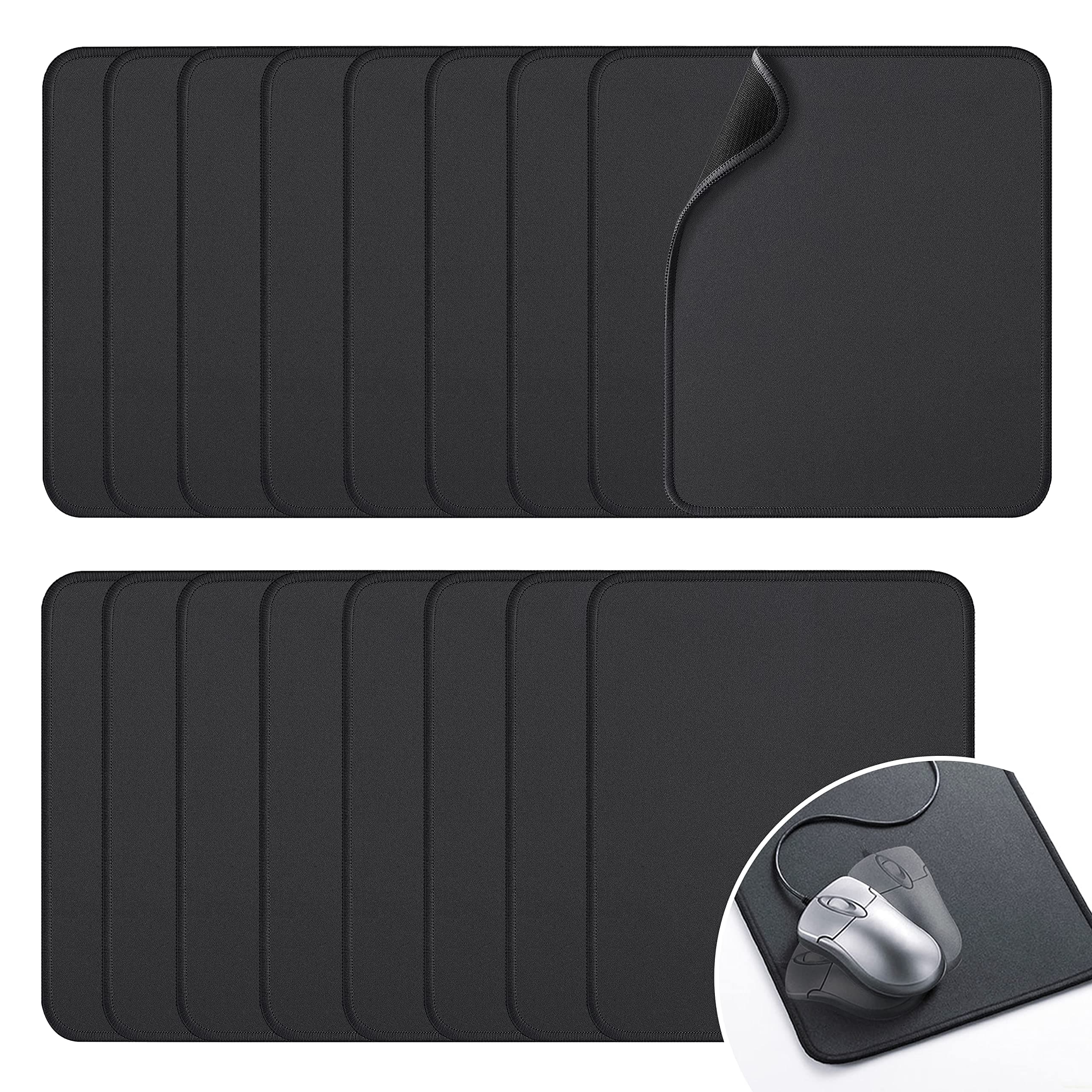 Computer Mouse Pad, 17 Pcs Black Extended Gaming Mouse Pad with Non-Slip Rubber Base, Textured with Stitched Edges