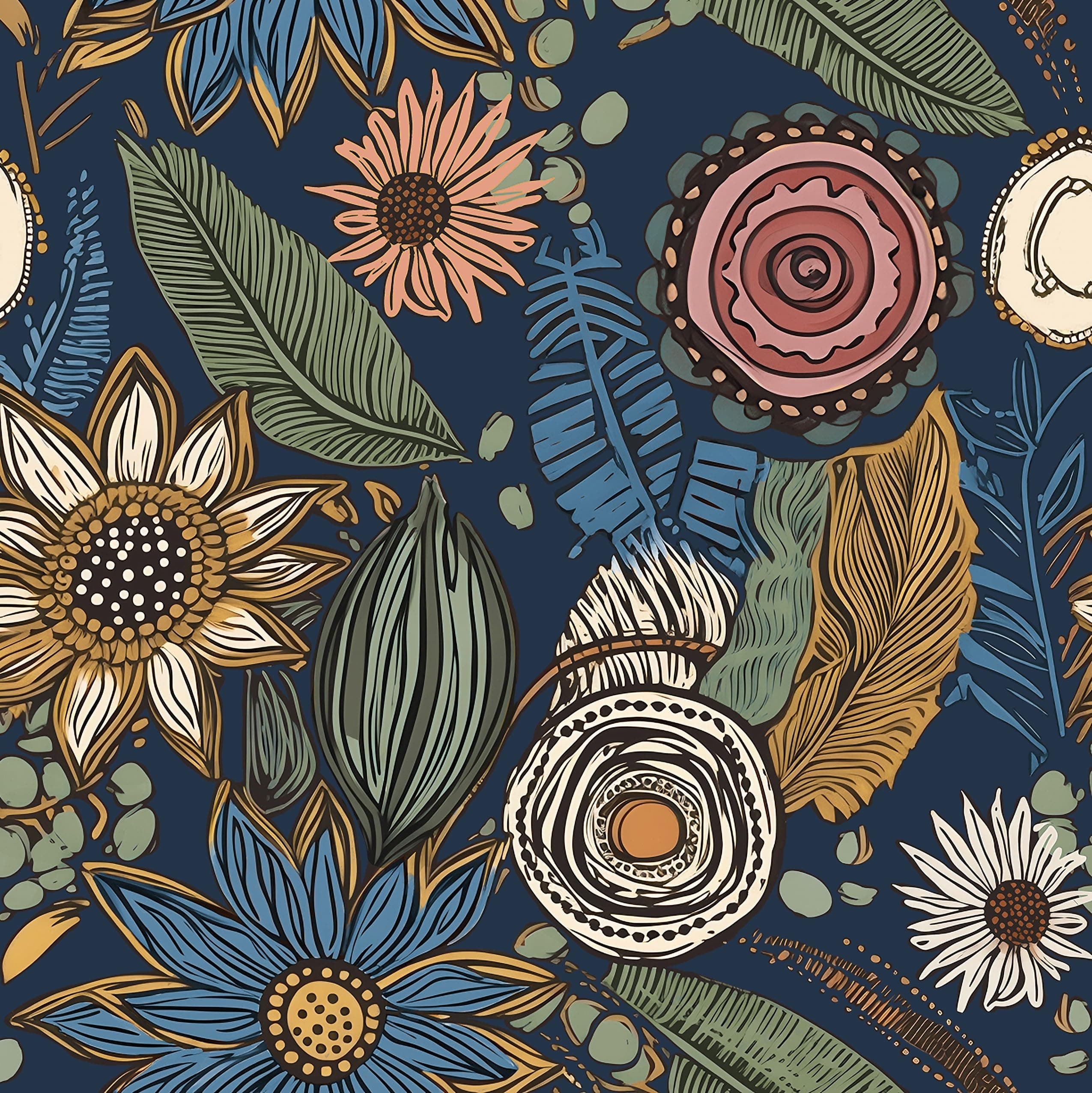 Laatse Boho Wallpaper Peel and Stick 17.5"x78.7", Navy Blue Contact Paper
