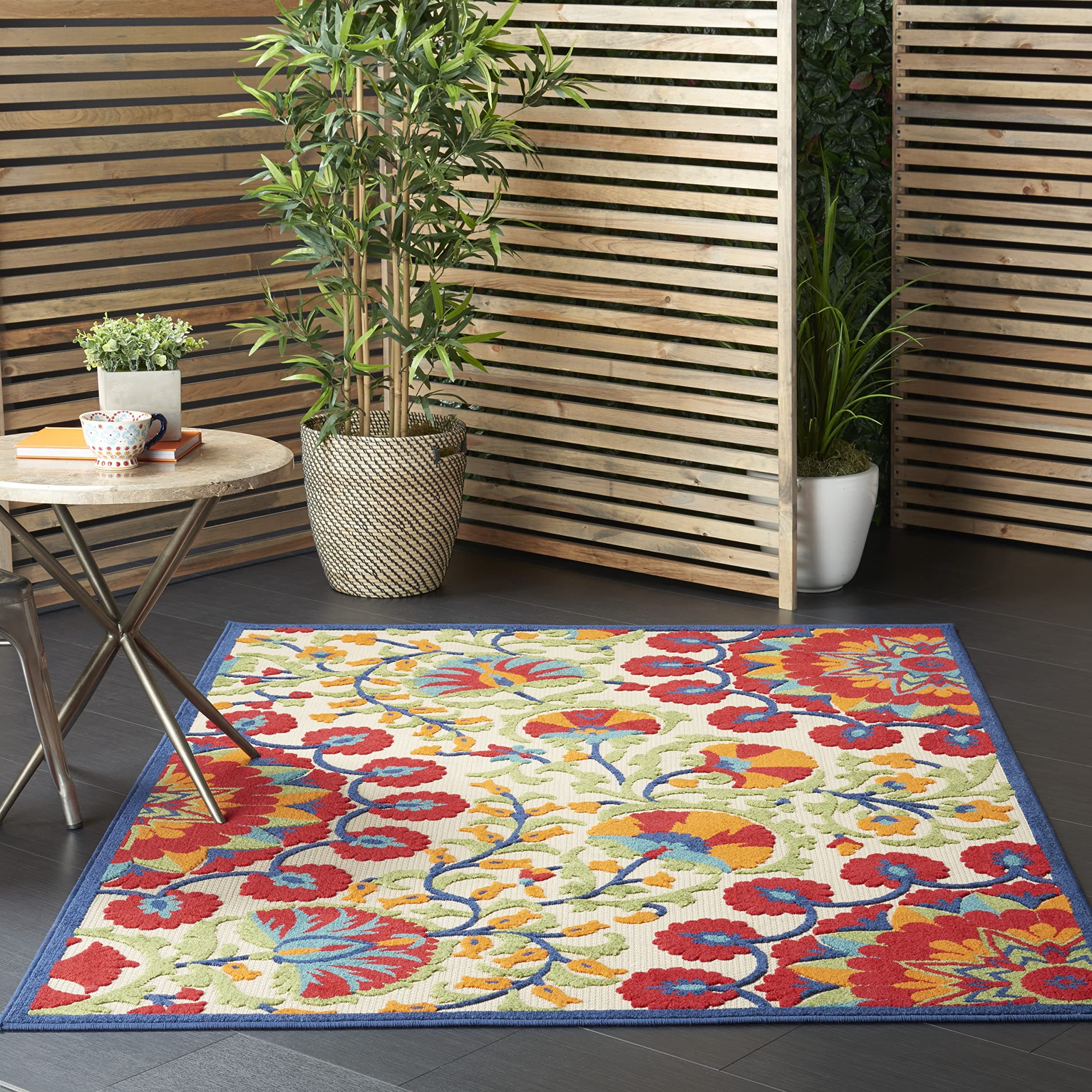 Nourison Aloha ALH20 Red Multicolor Easy-Care Indoor-Outdoor Rug 3'6" x 5'6", 3'6"X5'6", Multi