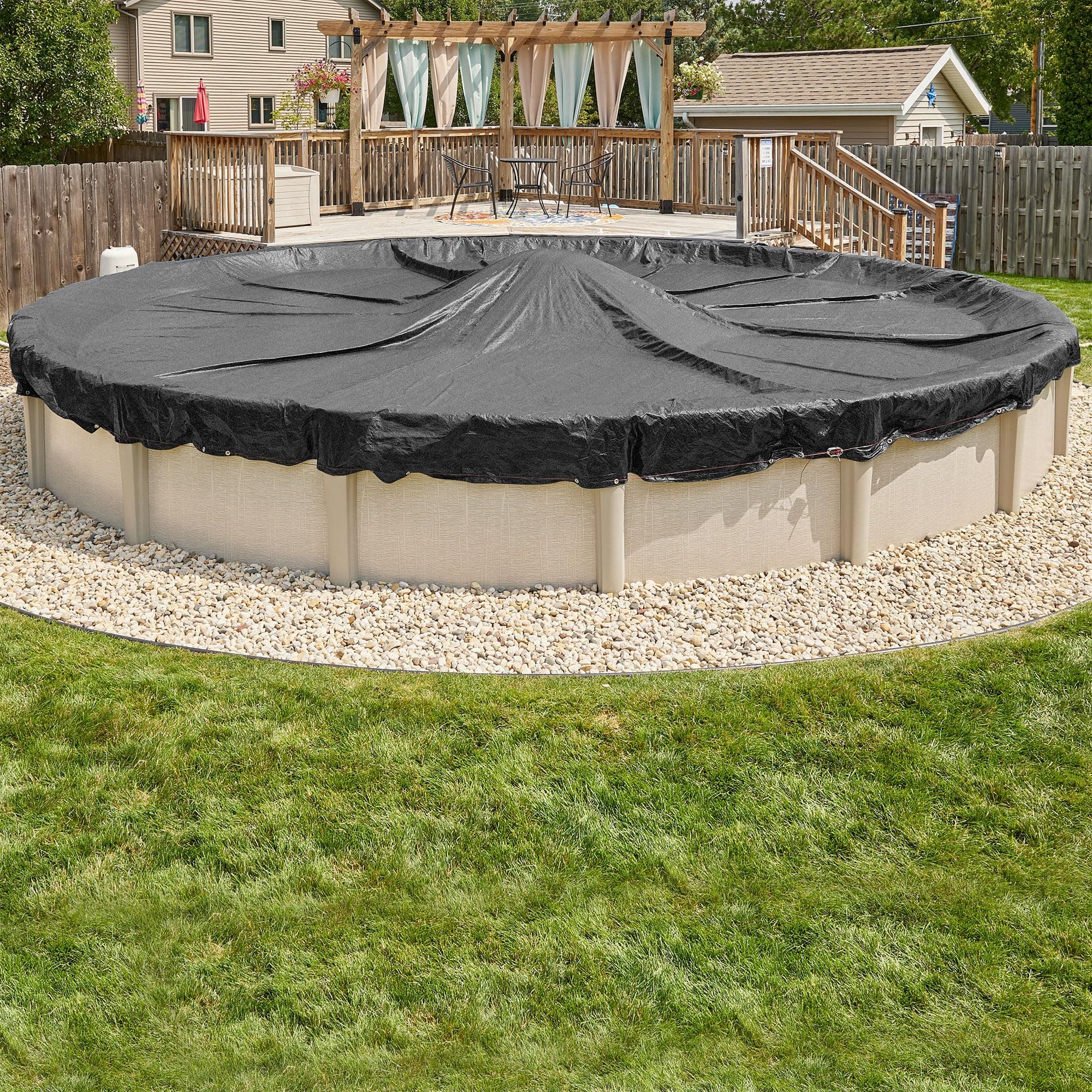 Doheny’s Mesh 5 Year Winter Pool Cover for Above Ground Pools – 33' Round – Featuring Doheny’s Exclusive Tear Resistant Weave – Includes Free Cable and Ratchet Kit – Cold Weather Protection